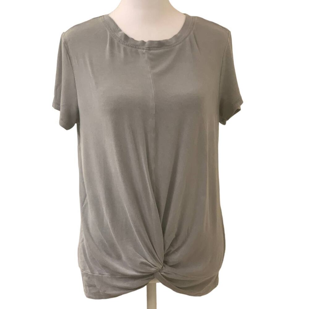 T.B.O. Women's Grey T-Shirt Front Seam Knotted Twisted Bottom Size Medium